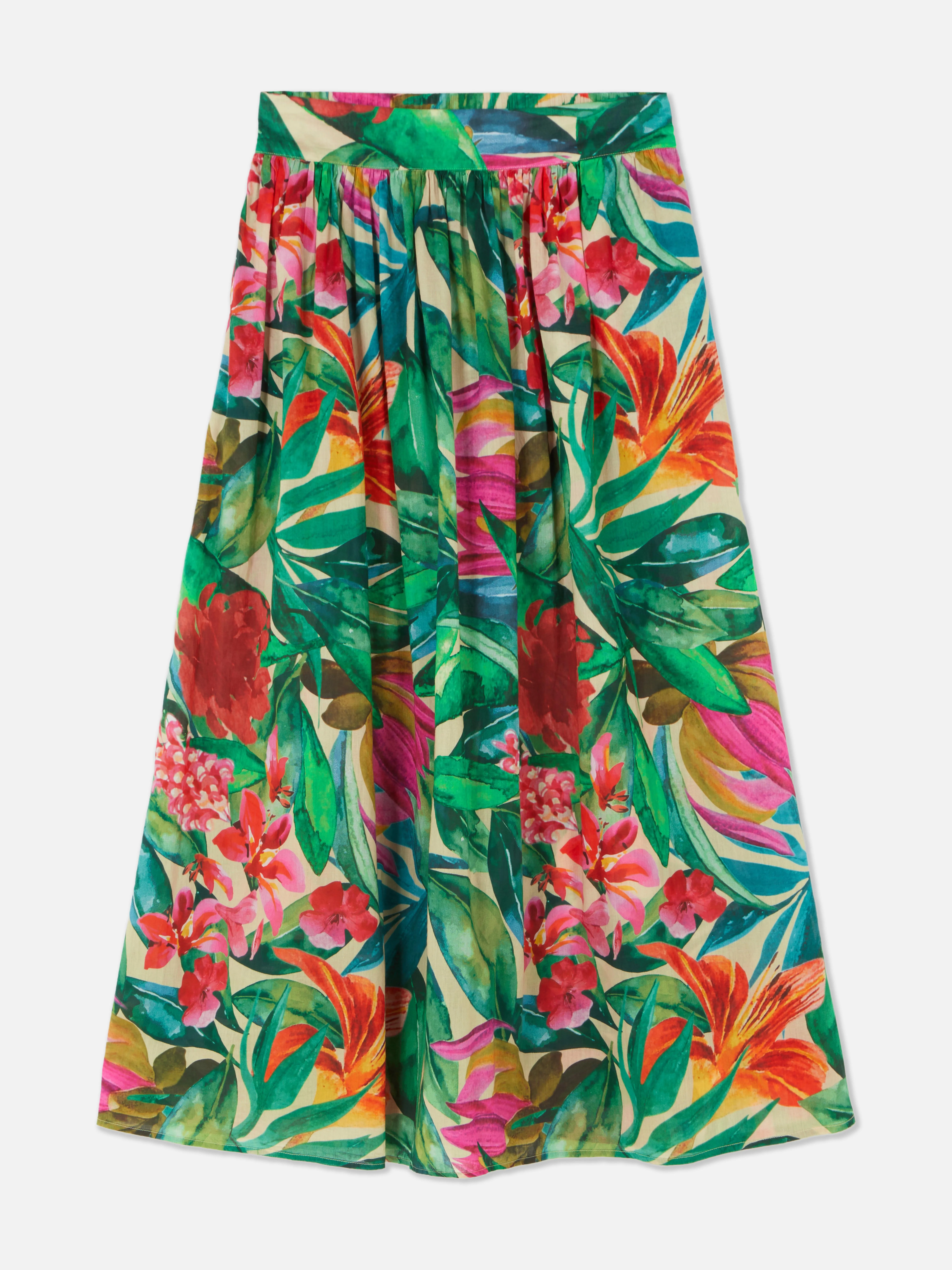 Falda larga tropical a juego con el set familiar