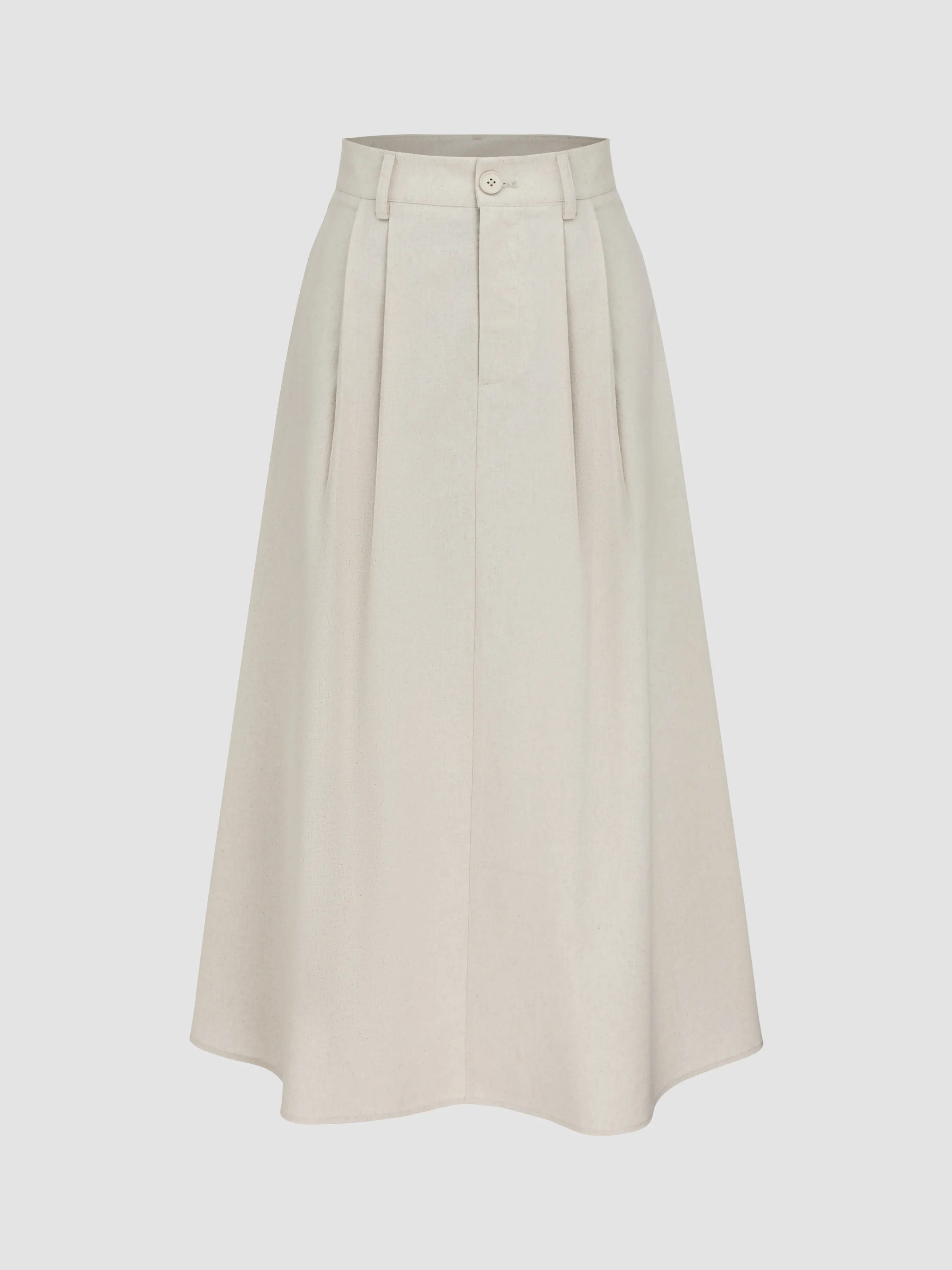 Falda Maxi Lino Mezcla de Talle Alto y Bolsillos en Color Liso para Vacaciones en la Playa de Santorini
