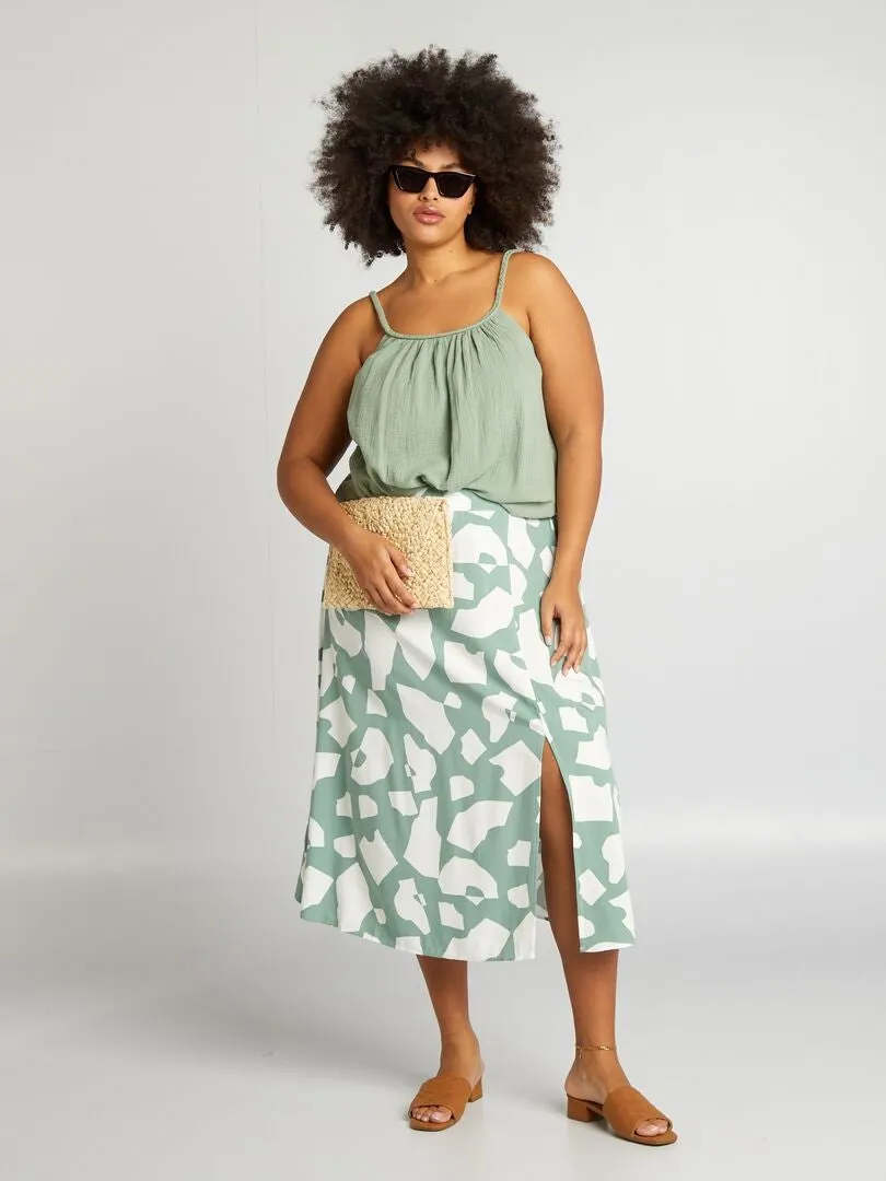 FALDA MIDI ESTAMPADA  VERDE