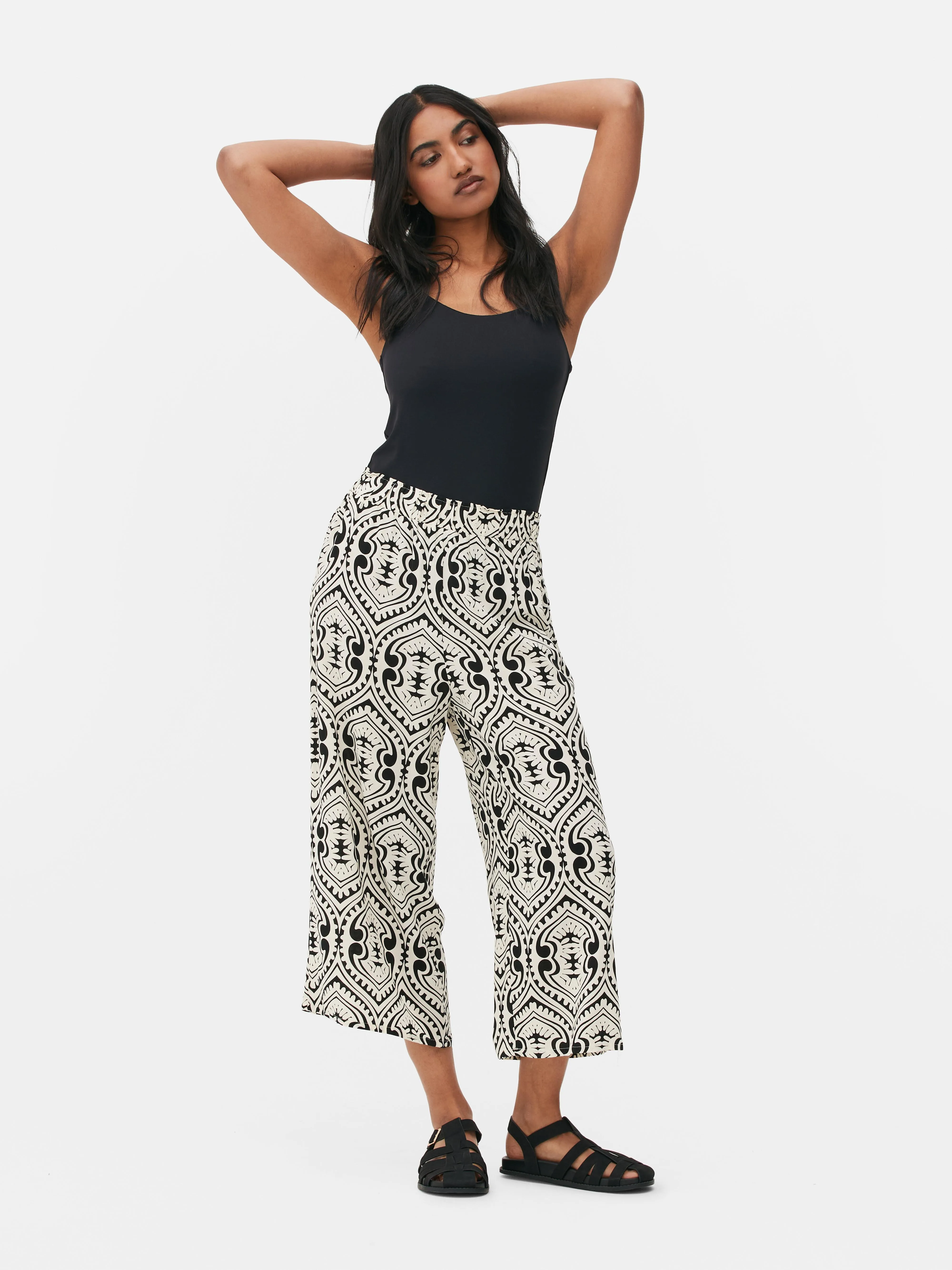 Falda pantalón de estampado gráfico y pernera ancha