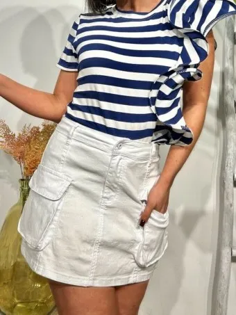 Falda Vaquera Cargo SYROS Blanco