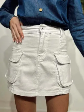 Falda Vaquera Cargo SYROS Blanco