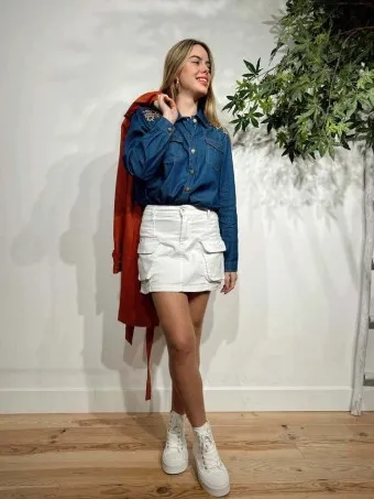 Falda Vaquera Cargo SYROS Blanco