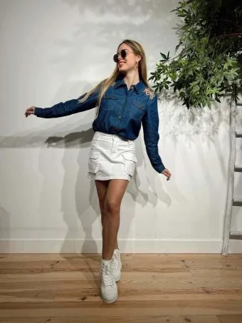 Falda Vaquera Cargo SYROS Blanco