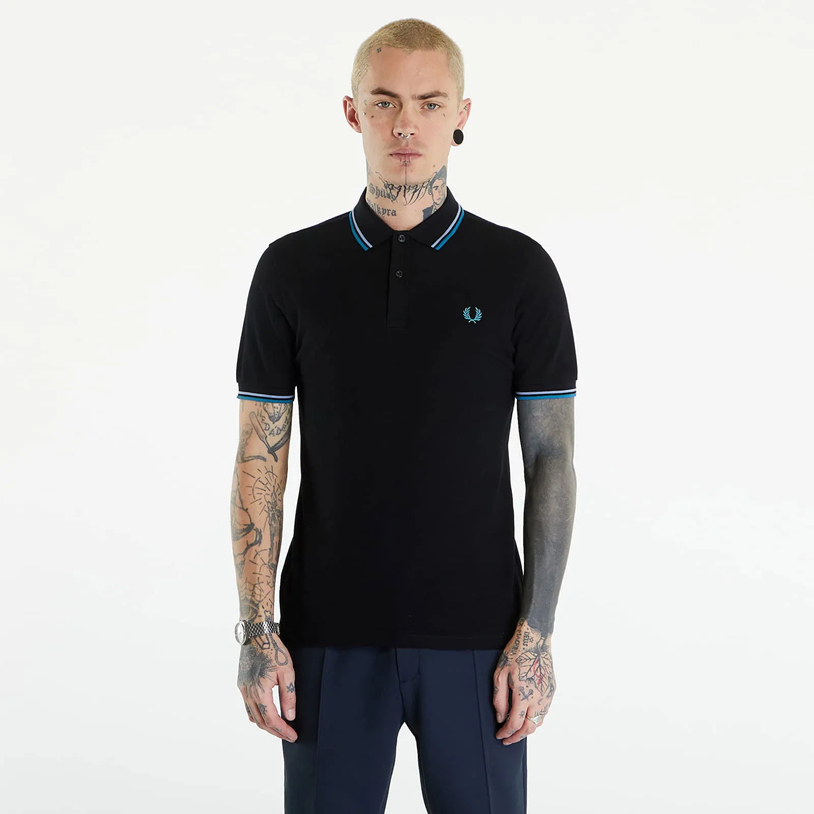 Fred Perry Twin Tipped Shirt Black/ Light Smoke /Runaway Bay Ocean