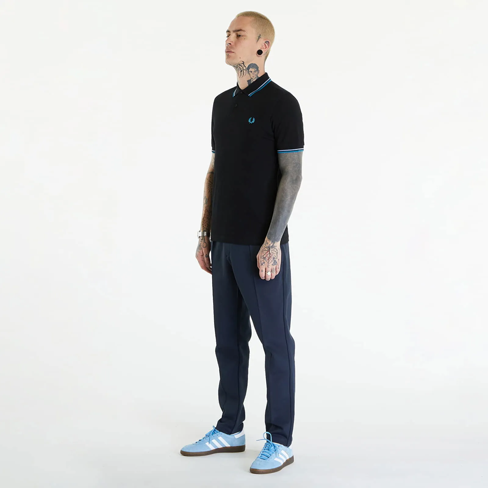 Fred Perry Twin Tipped Shirt Black/ Light Smoke /Runaway Bay Ocean