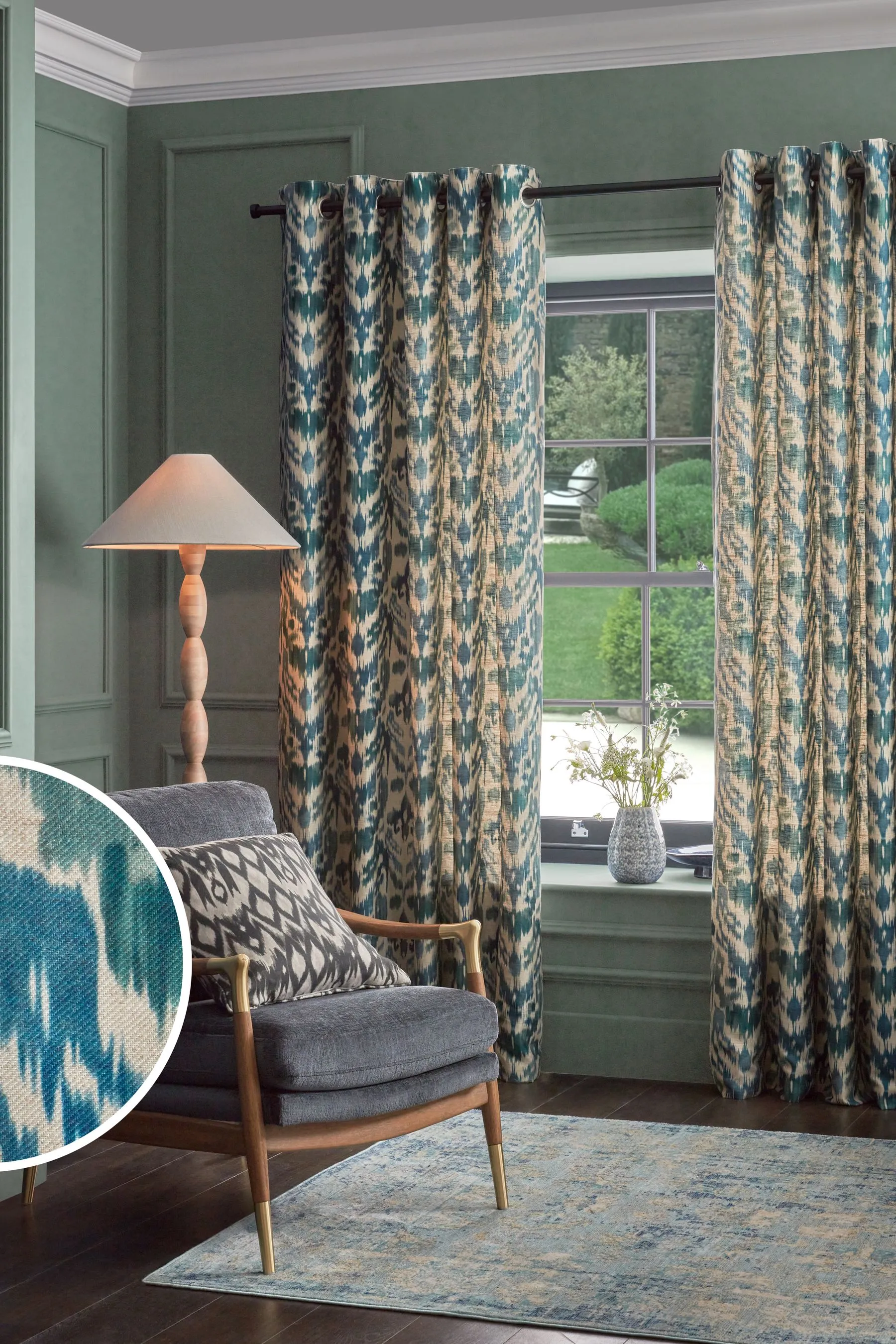 Ikat Linen Blend Eyelet Lined Curtains