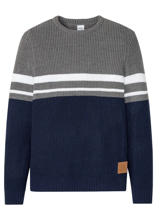 JERSEY CON BLOQUES DE COLOR AZUL OSCUROBLANCOGRIS JASPEADO DE RAYAS HORIZONTALES