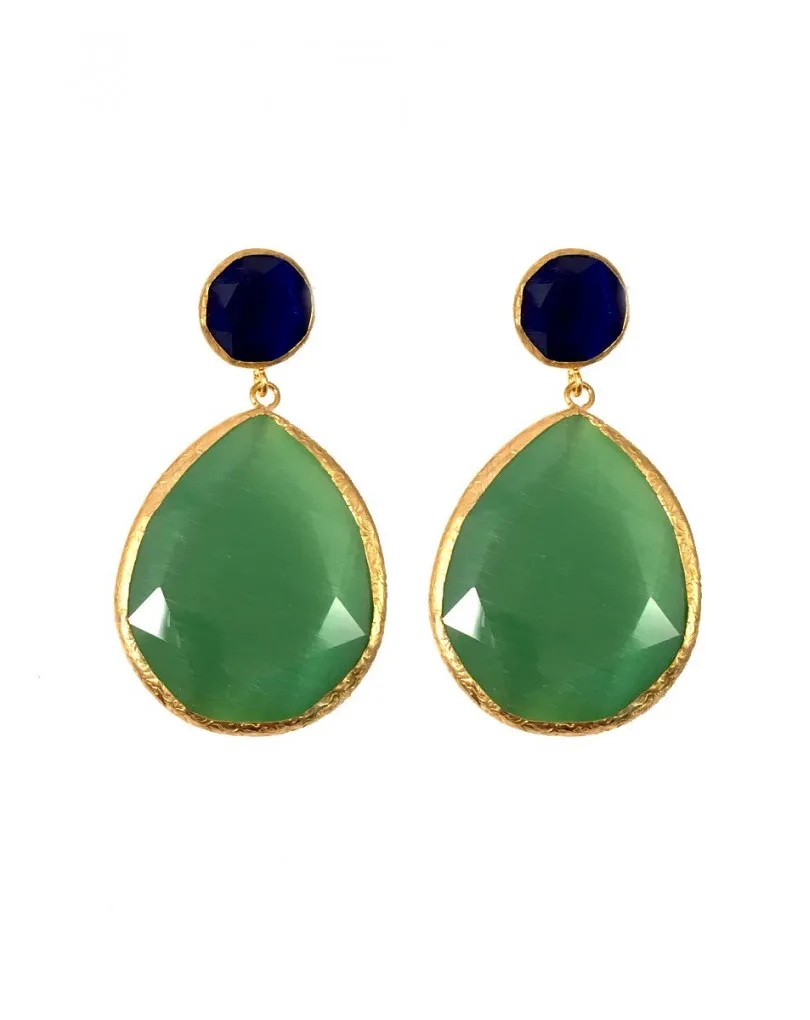 LARGOS PENDIENTES PARA BODAS VERDES CON AZULON