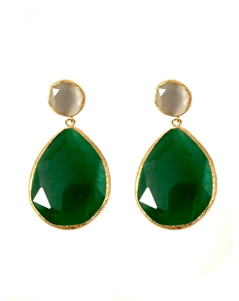 LARGOS PENDIENTES PARA BODAS VERDES CON BLANCO