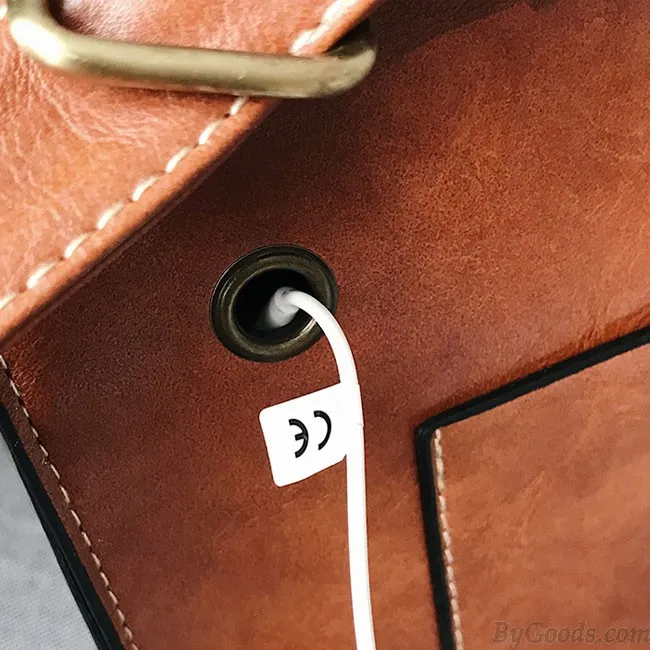 Leisure British Style Hook Buckle Square USB Interface PU Frosted Student Backpack