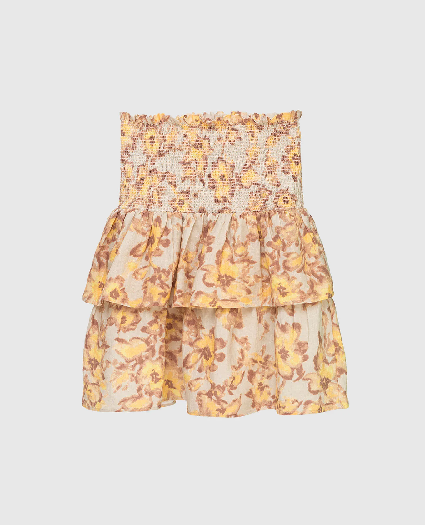 Les Coyotes de Paris Davey linen skirt in floral print with ruffles