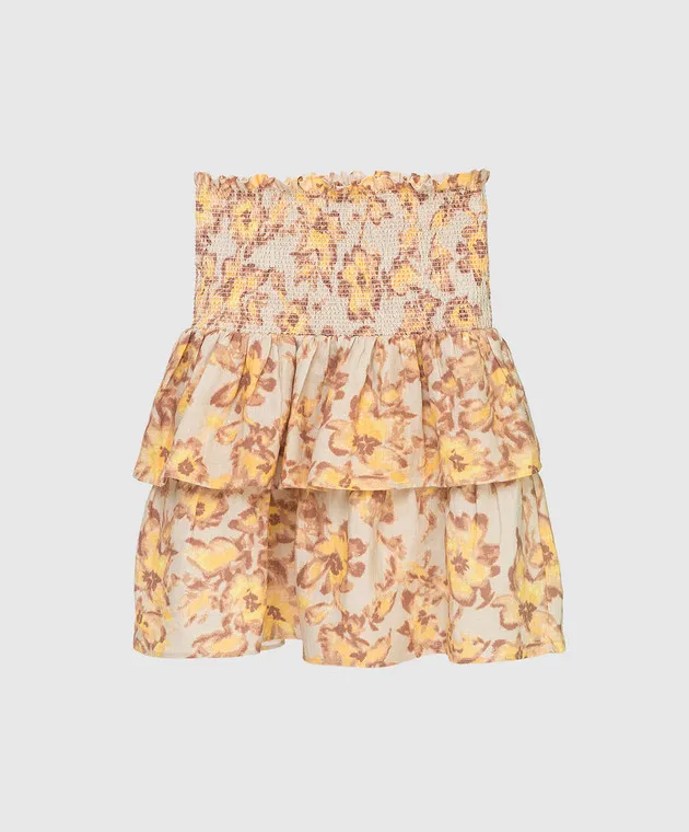 Les Coyotes de Paris Davey linen skirt in floral print with ruffles