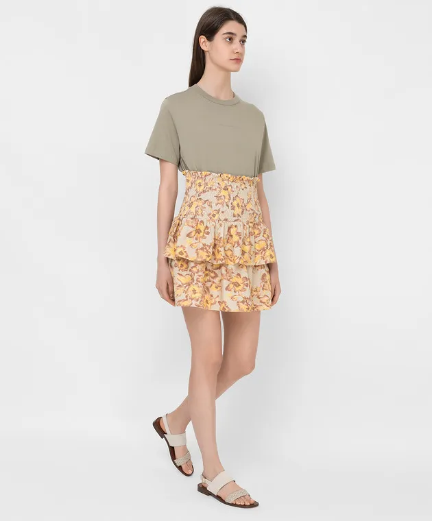 Les Coyotes de Paris Davey linen skirt in floral print with ruffles
