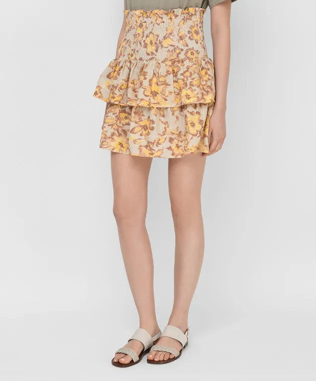 Les Coyotes de Paris Davey linen skirt in floral print with ruffles
