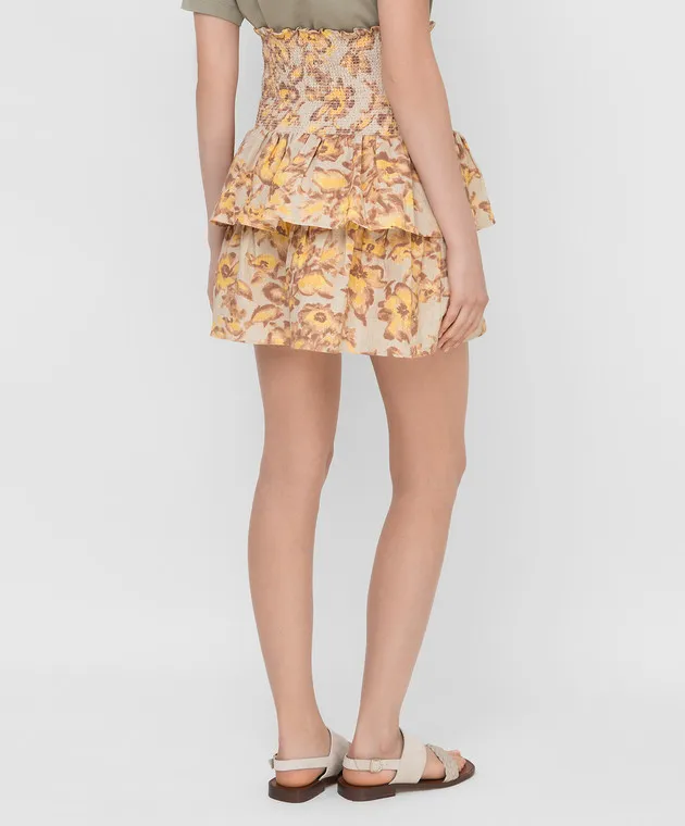 Les Coyotes de Paris Davey linen skirt in floral print with ruffles