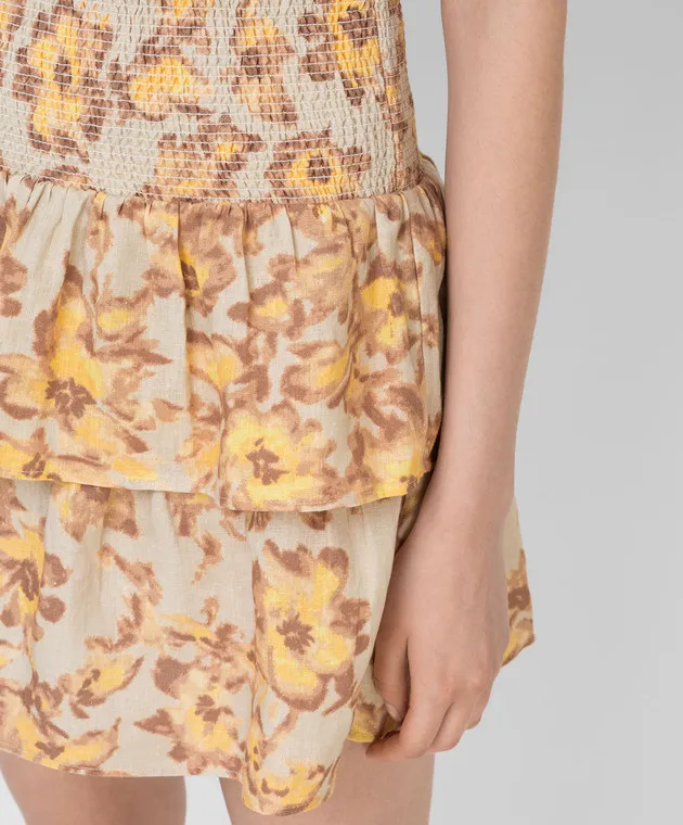 Les Coyotes de Paris Davey linen skirt in floral print with ruffles