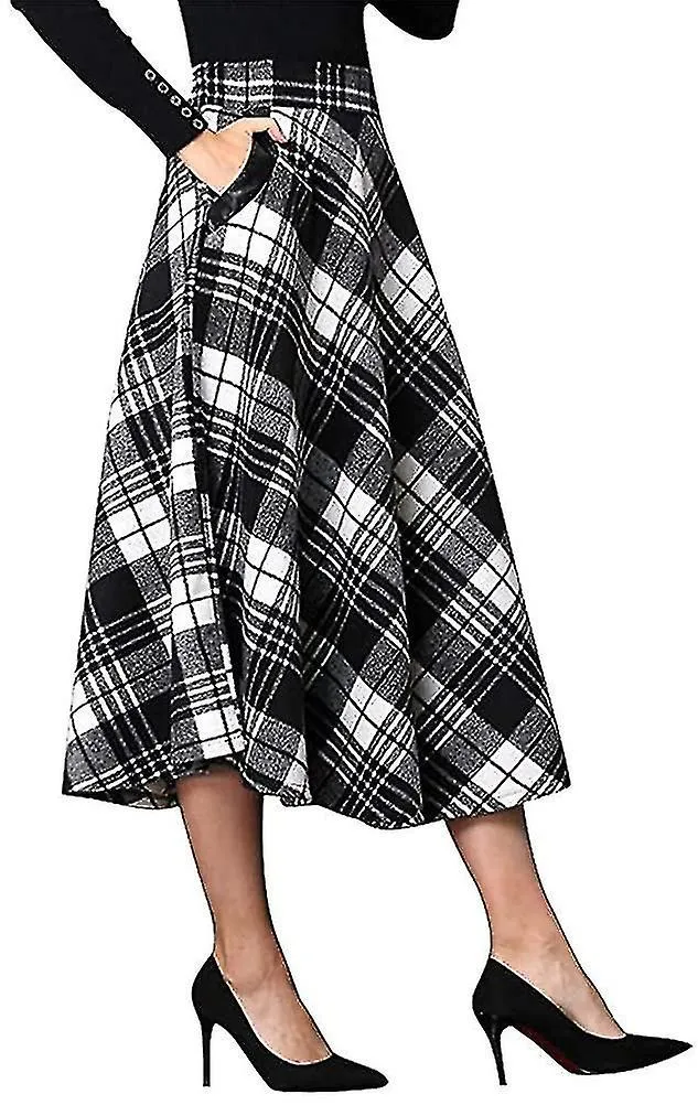 Maxi Faldas de Mujer Lana de Tartán Larga Cálida Con Cintura Elástica Plus Size