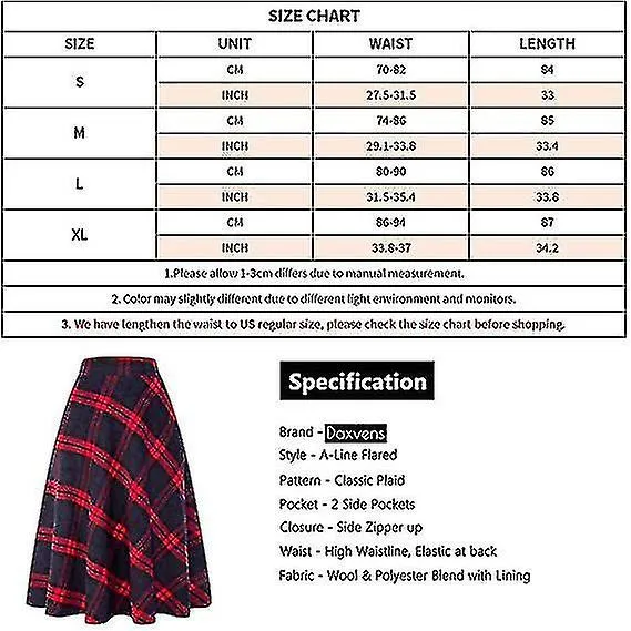 Maxi Faldas de Mujer Lana de Tartán Larga Cálida Con Cintura Elástica Plus Size