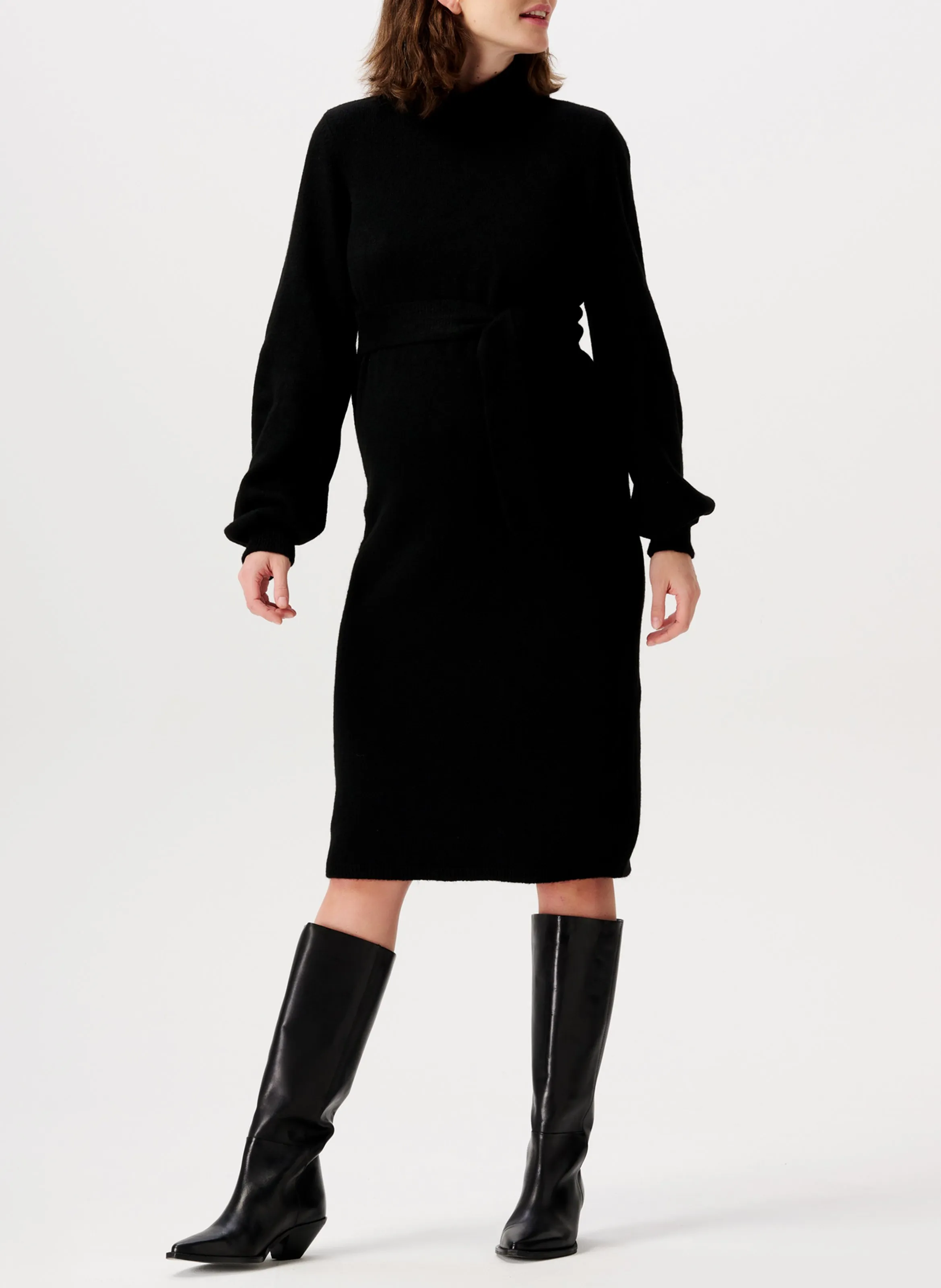 NOPPIES MICO  VESTIDO MIDI CON CUELLO VUELTO DE PREMAMá EN NEGRO