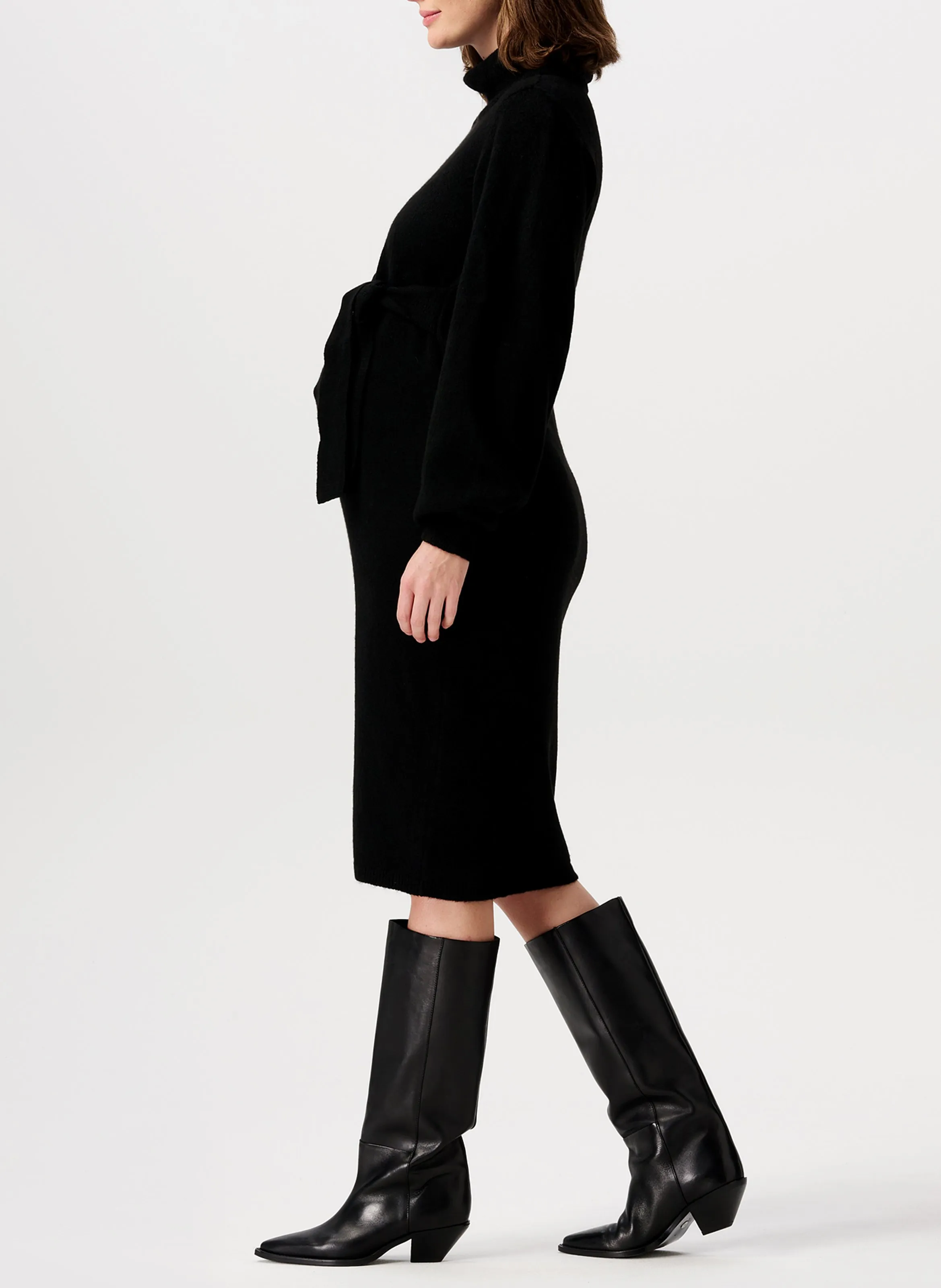 NOPPIES MICO  VESTIDO MIDI CON CUELLO VUELTO DE PREMAMá EN NEGRO