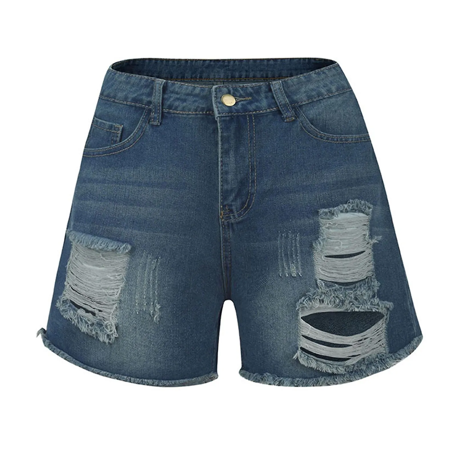 Pantalones cortos de gran altura para mujer Pantalones cortos de algodón Pantalones calientes Rasgado Agujero Estilo de desgaste