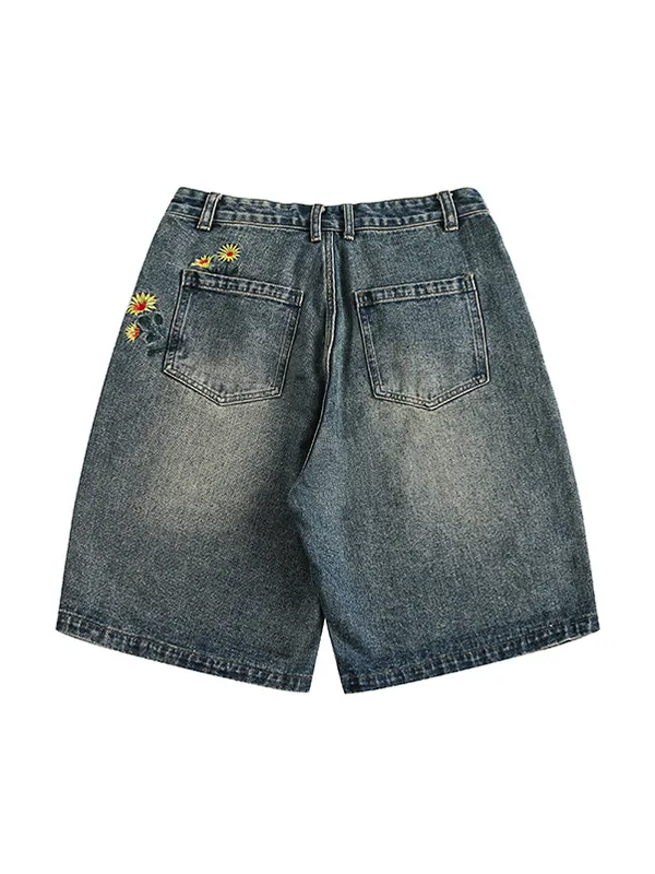 Pantalones cortos de mezclilla sueltos bordados para hombre