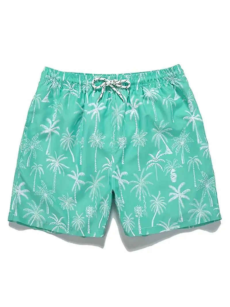 Pantalones cortos de tabla hawaiana de secado rápido para hombres con bolsillos, bañadores gráficos de cocotero casual con cordó