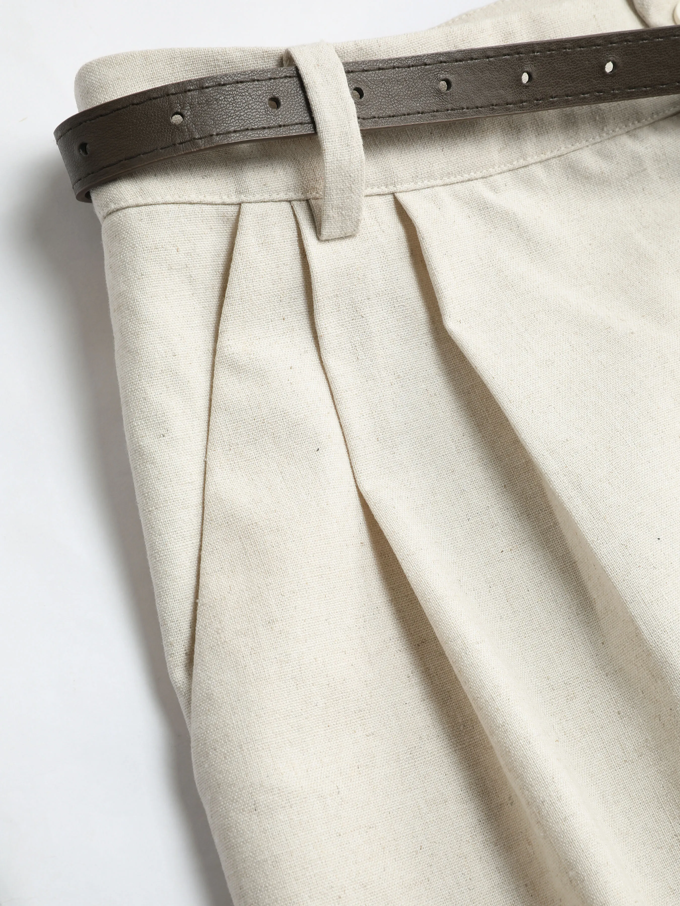 Pantalones de Lino Mezcla Sólidos con Cinturón y Pierna Ancha para Vacaciones en la Riviera Francesa