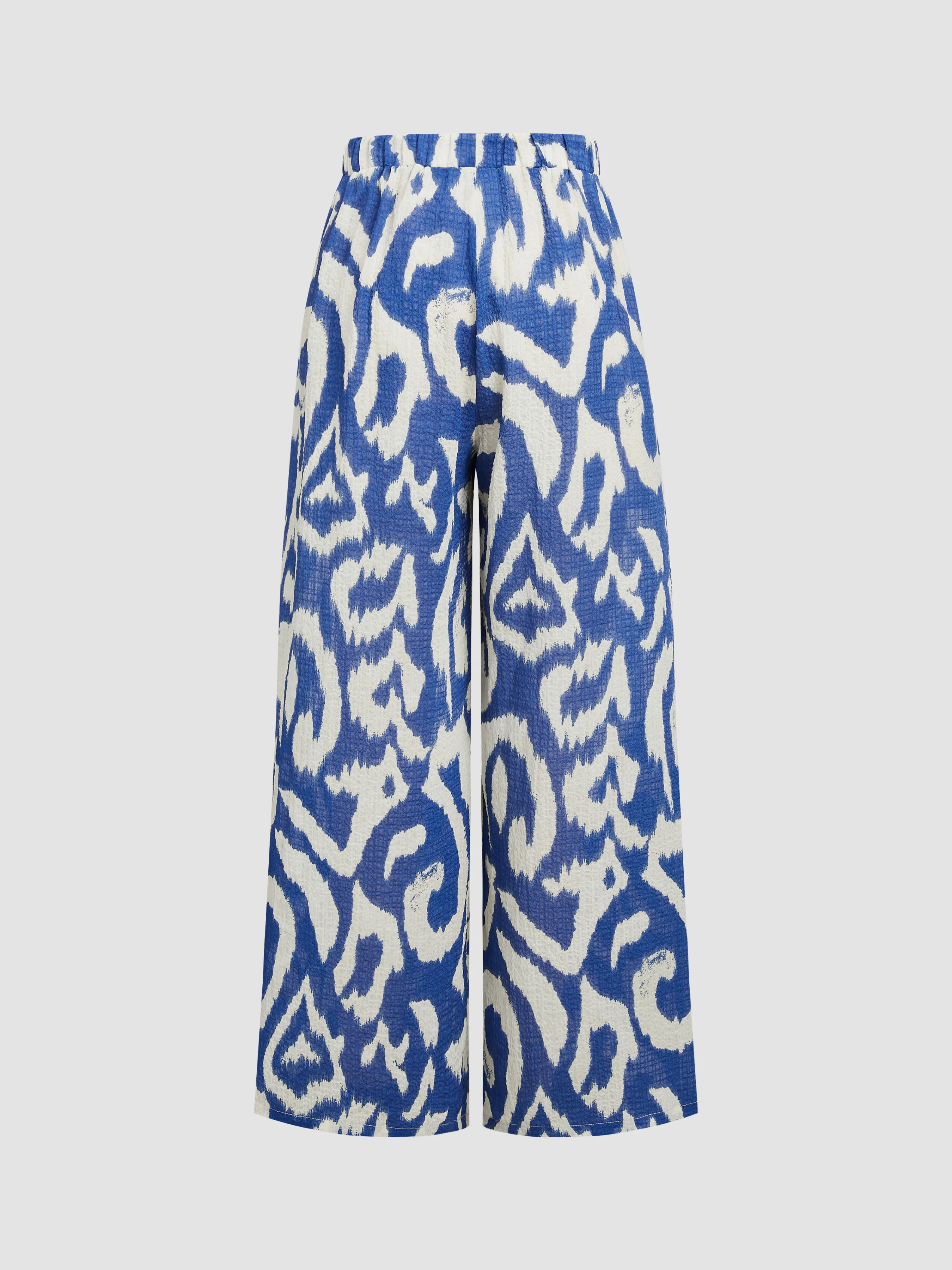 Pantalón Ancho Abstracto de Tiro Medio para Vacaciones en la Playa de Santorini