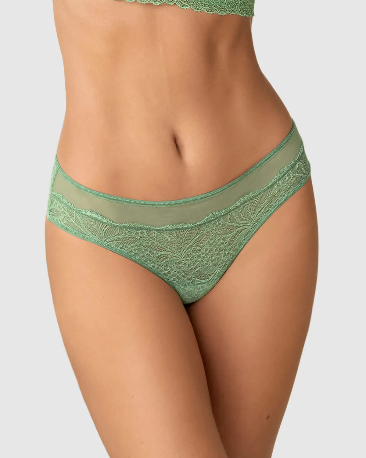Panty cachetero semidescaderado en encaje y tul con refuerzo en algodón