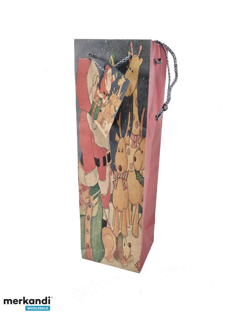 Paquetes de 8 bolsas de regalo para botellas de papel con estampado navideño