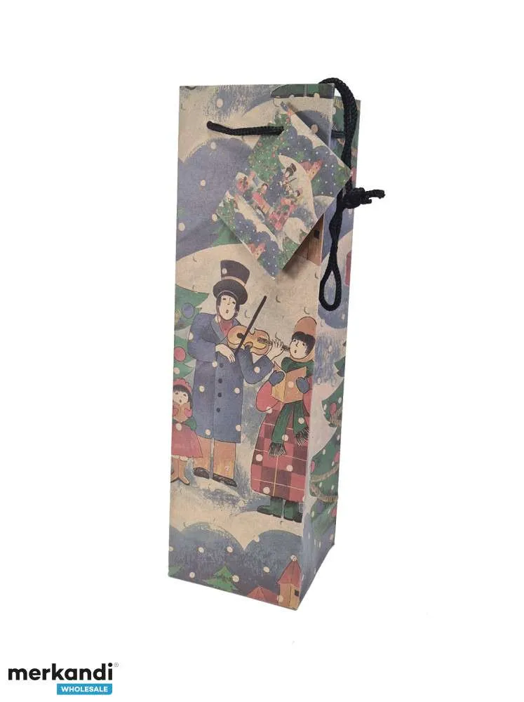 Paquetes de 8 bolsas de regalo para botellas de papel con estampado navideño