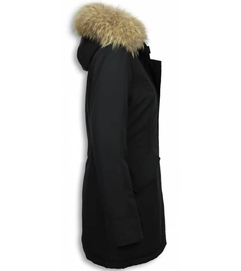 PARKAS MUJER  SEñORA ABRIGOS DE INVIERNO  CAPUCHA PELO GRANDE  NEGRO