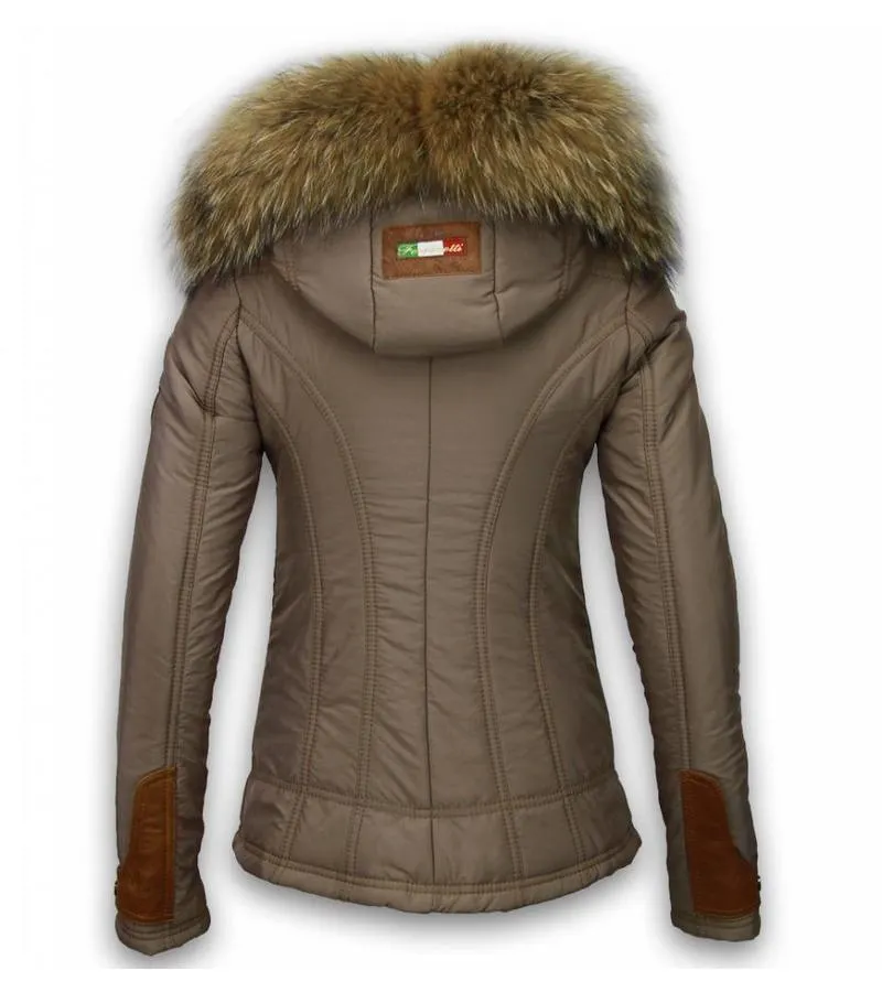 PARKAS MUJER  SEñORA ABRIGOS DE INVIERNO CORTO  3 CREMALLERAS UNA PIEZA DE CUERO  BEIGE