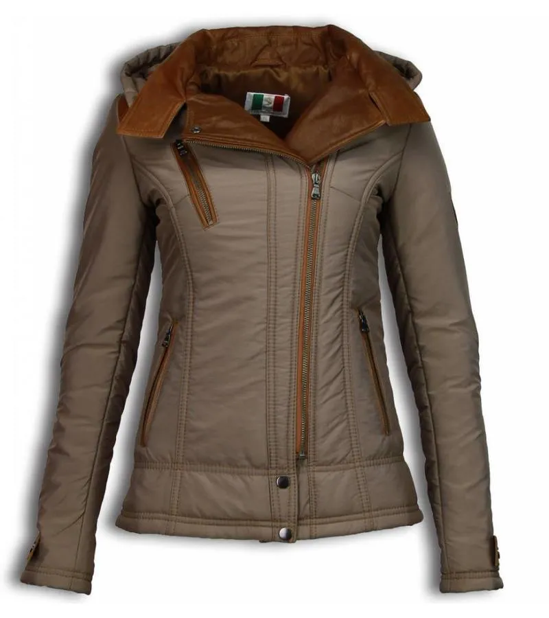 PARKAS MUJER  SEñORA ABRIGOS DE INVIERNO CORTO  3 CREMALLERAS UNA PIEZA DE CUERO  BEIGE