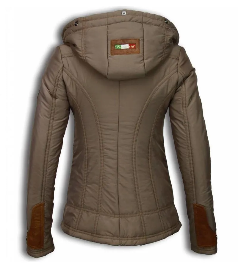 PARKAS MUJER  SEñORA ABRIGOS DE INVIERNO CORTO  3 CREMALLERAS UNA PIEZA DE CUERO  BEIGE