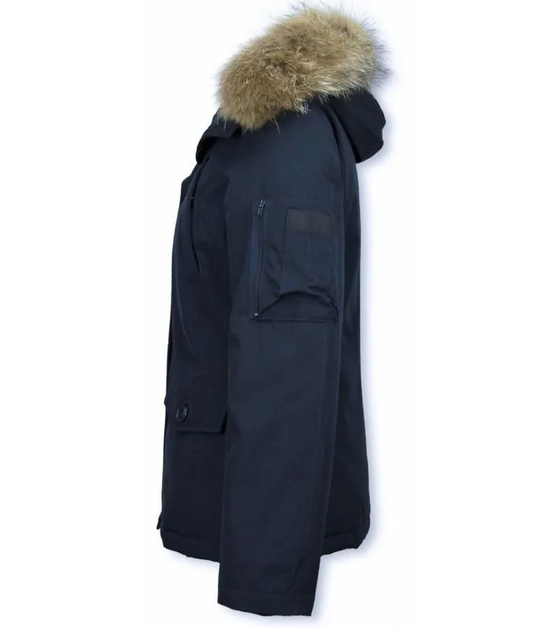 PARKAS MUJER  SEñORA ABRIGOS DE INVIERNO CORTO  CAPUCHA PELO GRANDE  AZUL