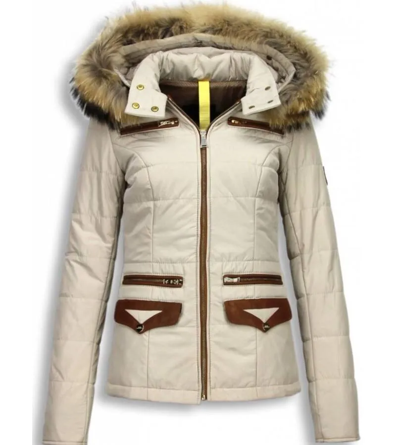 PARKAS MUJER  SEñORA ABRIGOS DE INVIERNO CORTO  XTRA POCKET EDITION  BEIGE