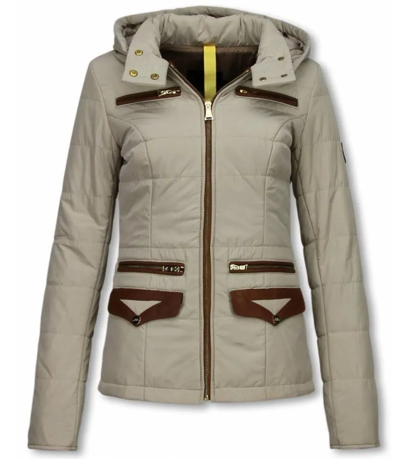 PARKAS MUJER  SEñORA ABRIGOS DE INVIERNO CORTO  XTRA POCKET EDITION  BEIGE