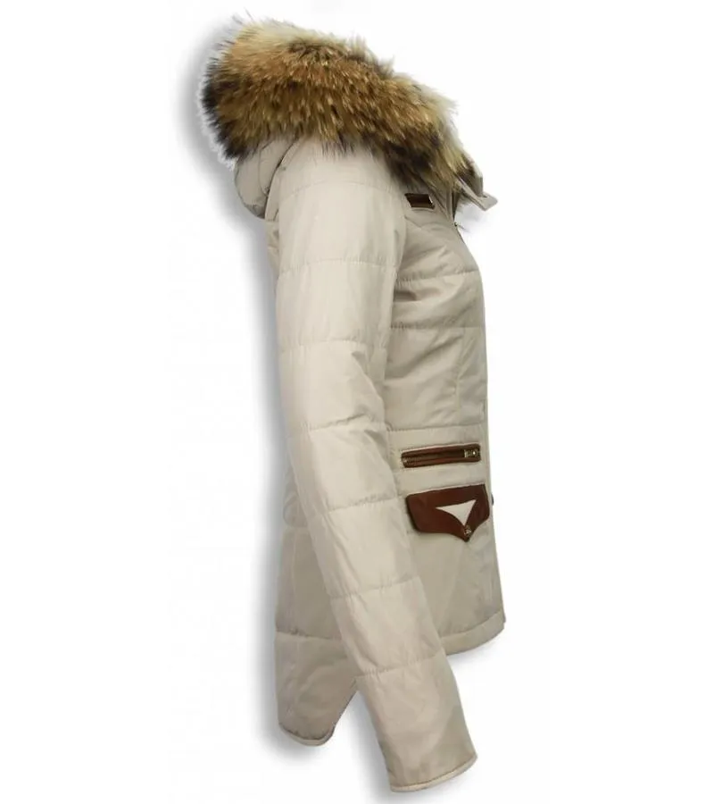 PARKAS MUJER  SEñORA ABRIGOS DE INVIERNO CORTO  XTRA POCKET EDITION  BEIGE