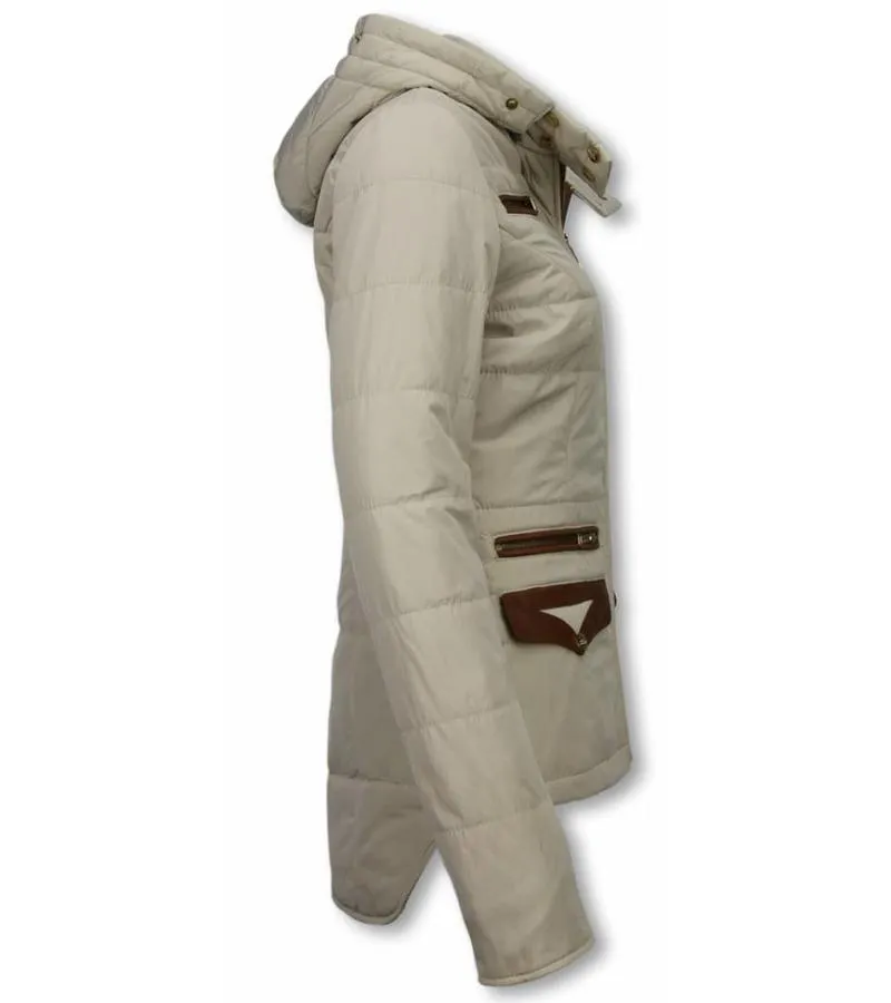 PARKAS MUJER  SEñORA ABRIGOS DE INVIERNO CORTO  XTRA POCKET EDITION  BEIGE