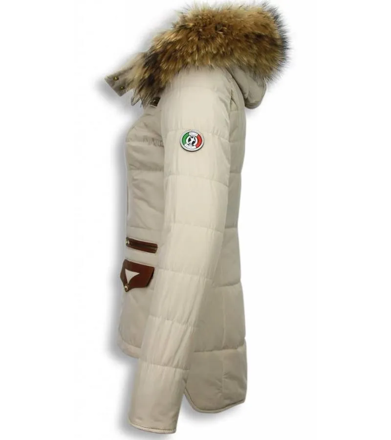 PARKAS MUJER  SEñORA ABRIGOS DE INVIERNO CORTO  XTRA POCKET EDITION  BEIGE