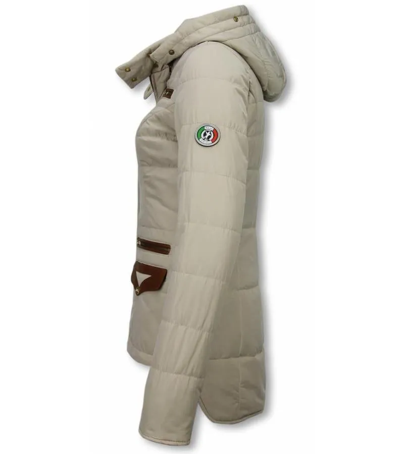 PARKAS MUJER  SEñORA ABRIGOS DE INVIERNO CORTO  XTRA POCKET EDITION  BEIGE