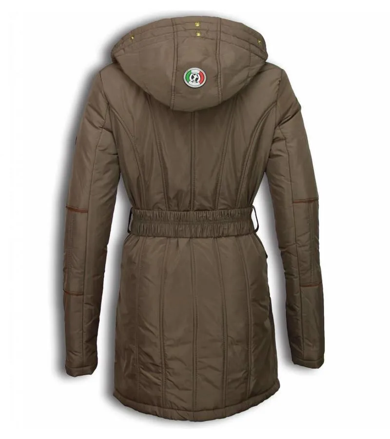 PARKAS MUJER  SEñORA ABRIGOS DE INVIERNO LARGO  CREMALLERA OBLICUA CON CINTURóN  BEIGE