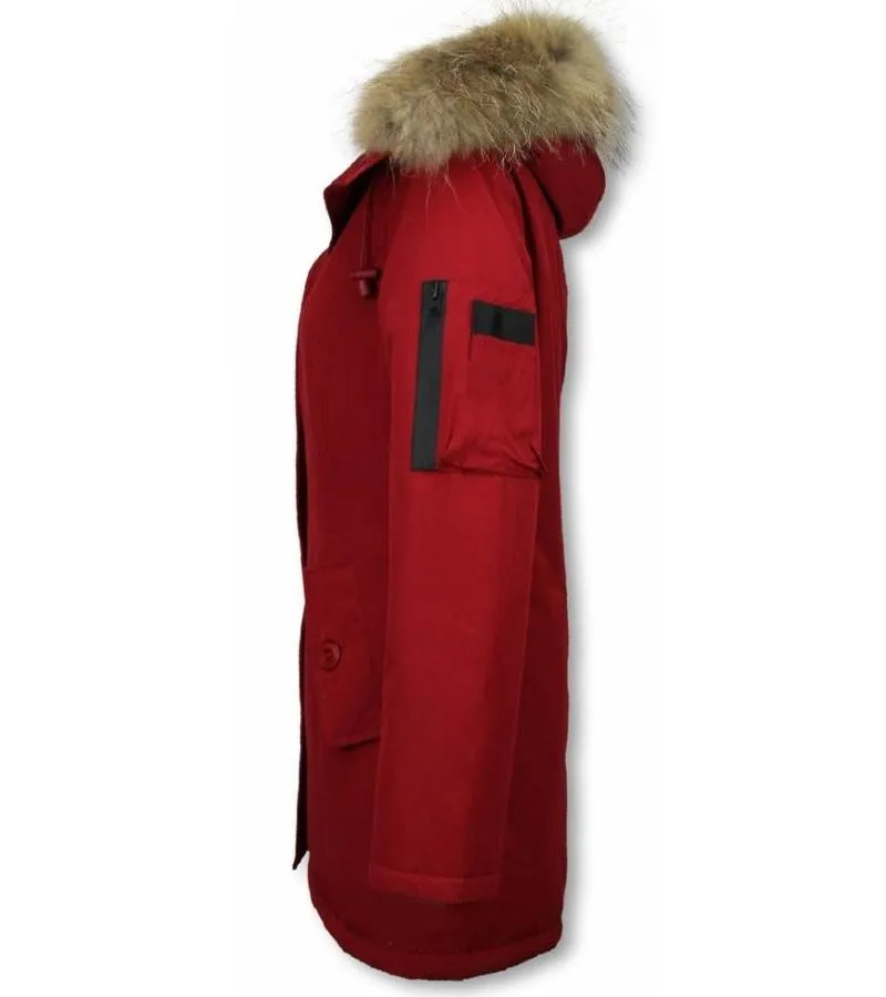 PARKAS MUJER  SEñORA ABRIGOS DE INVIERNO LARGOS  CAPUCHA PELO GRANDE  ROJO