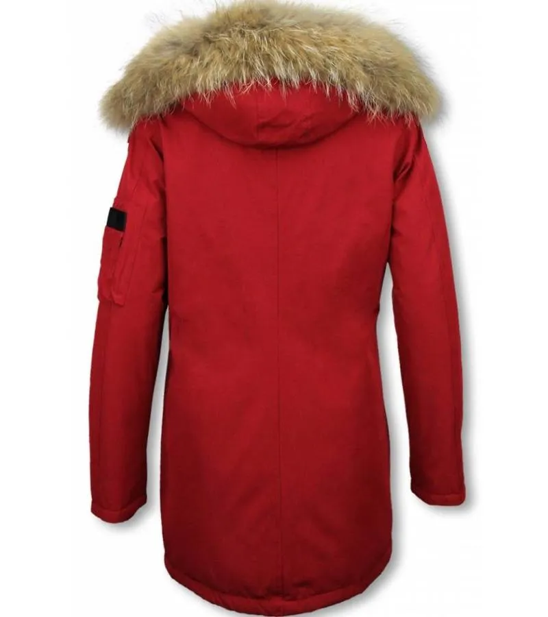 PARKAS MUJER  SEñORA ABRIGOS DE INVIERNO LARGOS  CAPUCHA PELO GRANDE  ROJO