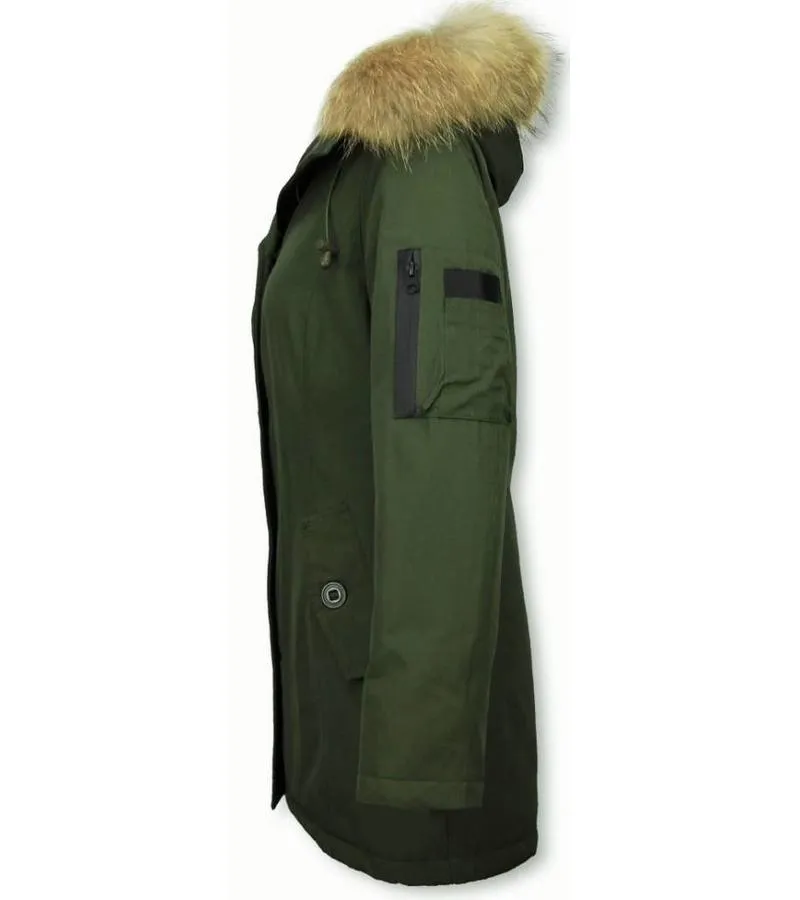 PARKAS MUJER  SEñORA ABRIGOS DE INVIERNO LARGOS  CAPUCHA PELO GRANDE  VERDE