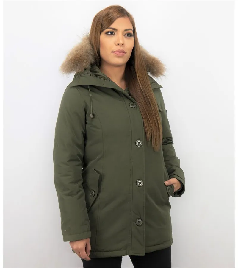 PARKAS MUJER  SEñORA ABRIGOS DE INVIERNO LARGOS  CAPUCHA PELO GRANDE  VERDE
