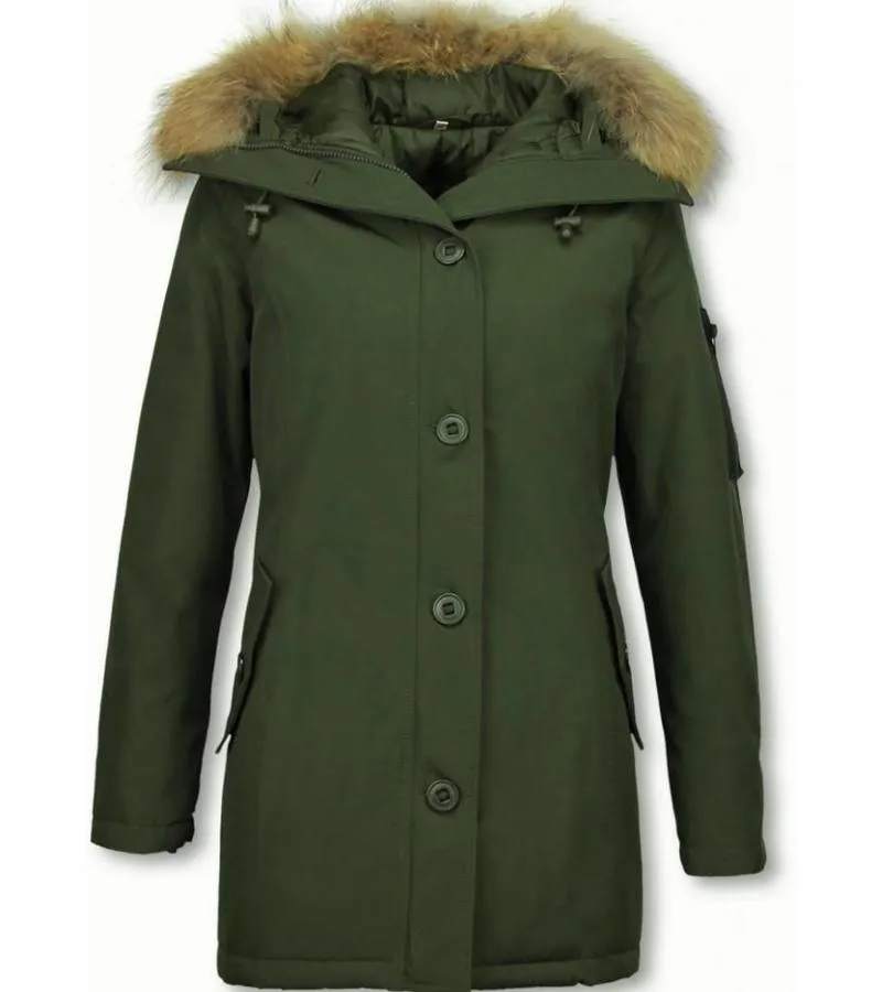PARKAS MUJER  SEñORA ABRIGOS DE INVIERNO LARGOS  CAPUCHA PELO GRANDE  VERDE
